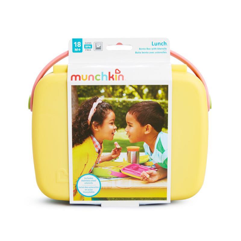Munchkin - Lunch Bento Box with Stainless Steel Utensils (Yellow & Pink) Image 7
