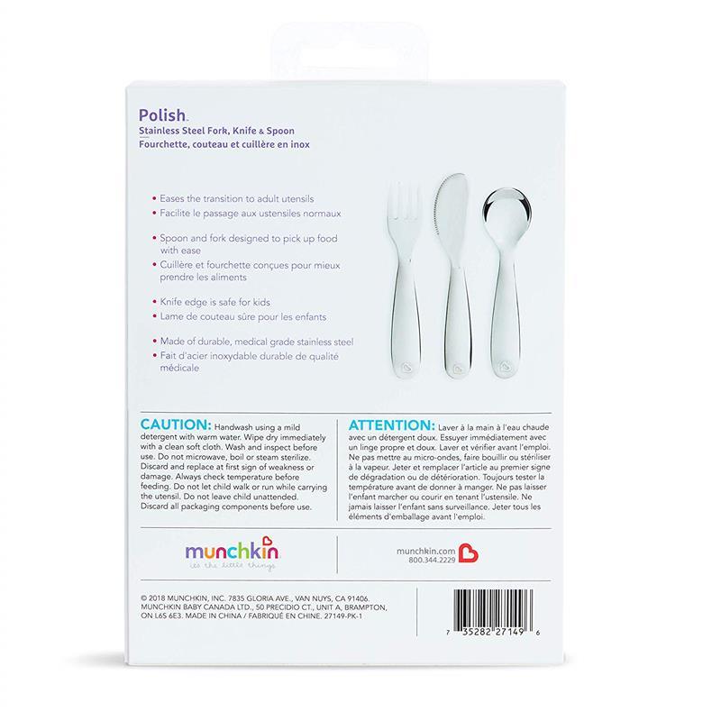 Munchkin Polish Stainless Steel Toddler Fork, Knife and Spoon Set Image 7
