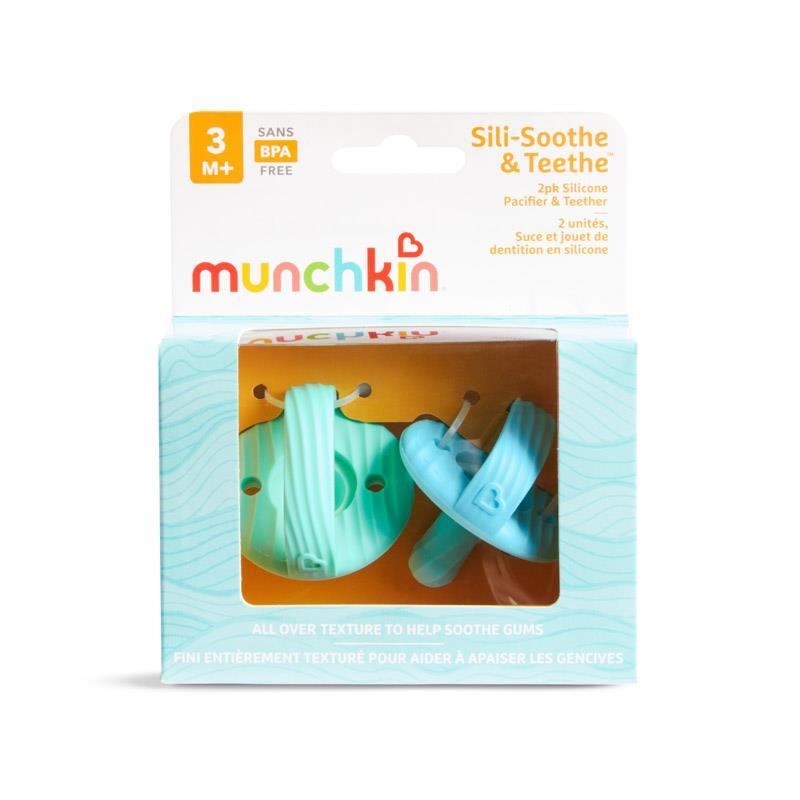 Munchkin Sili-Soothe & Teethe Silicone Pacifier + Teether - 2Pk, Blue/Green Image 5