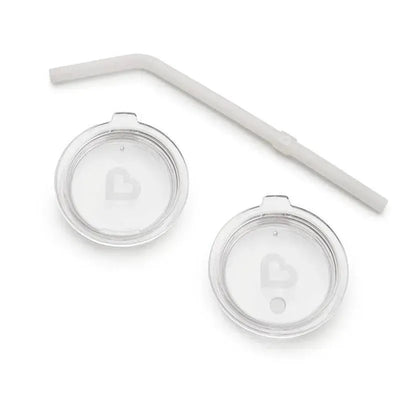 Munchkin Sippy and Straw Lids set, including two clear sippy lids and one bent straw.