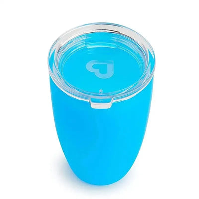 Munchkin Miracle 360 Cup in bright blue with transparent lid, designed for spill-proof sipping.