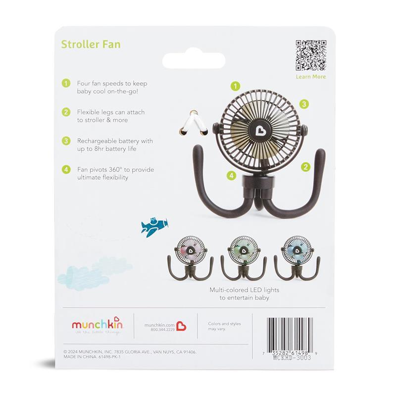 Munchkin - Stroller Fan Portable Baby Cooling System with 4 Speeds, Rechargeable Battery, and Entertaining LED Image 4