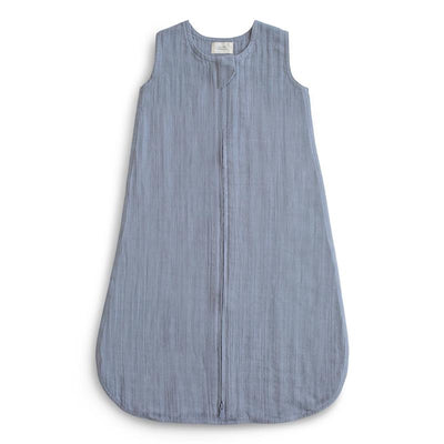 100% organic cotton muslin baby wearable blanket in a soft blue color with a zipper closure.