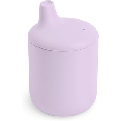 Soft lilac silicone sippy cup with a lid and a spout designed for toddlers. Durable and easy to grip.