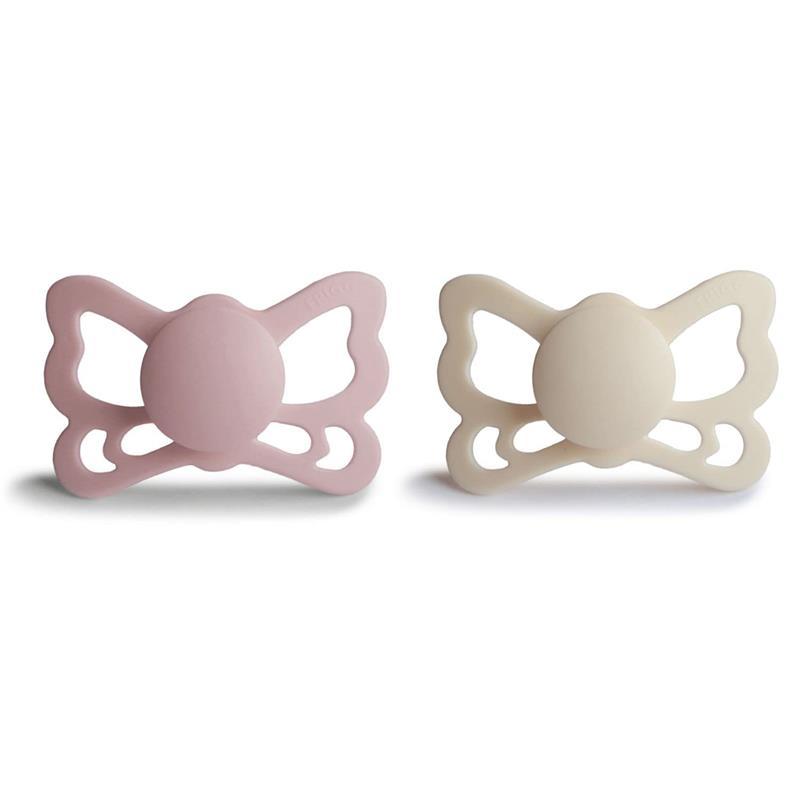 Mushie - 2Pk Cream/Blush Butterfly Anatomical Silicone Pacifier, 6/18M Image 1