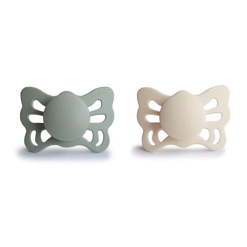 Mushie - 2Pk Cream/Sage Butterfly Anatomical Silicone Pacifier, 0/6M Image 1