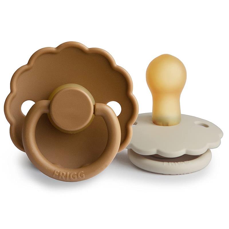 Mushie - 2Pk Frigg Daisy Natural Rubber Baby Pacifier, Cappuccino/Cream, 0/6M Image 1