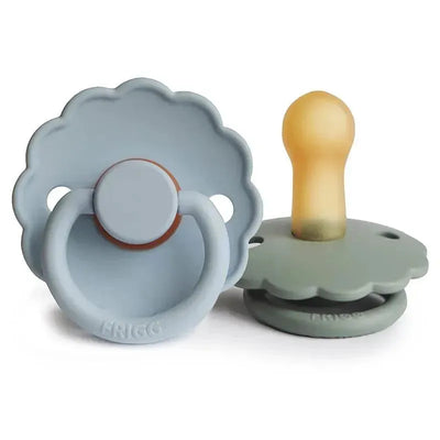 Mushie - 2Pk Frigg Daisy Natural Rubber Baby Pacifier, Powder Blue/Sage, 6/18M Image 1