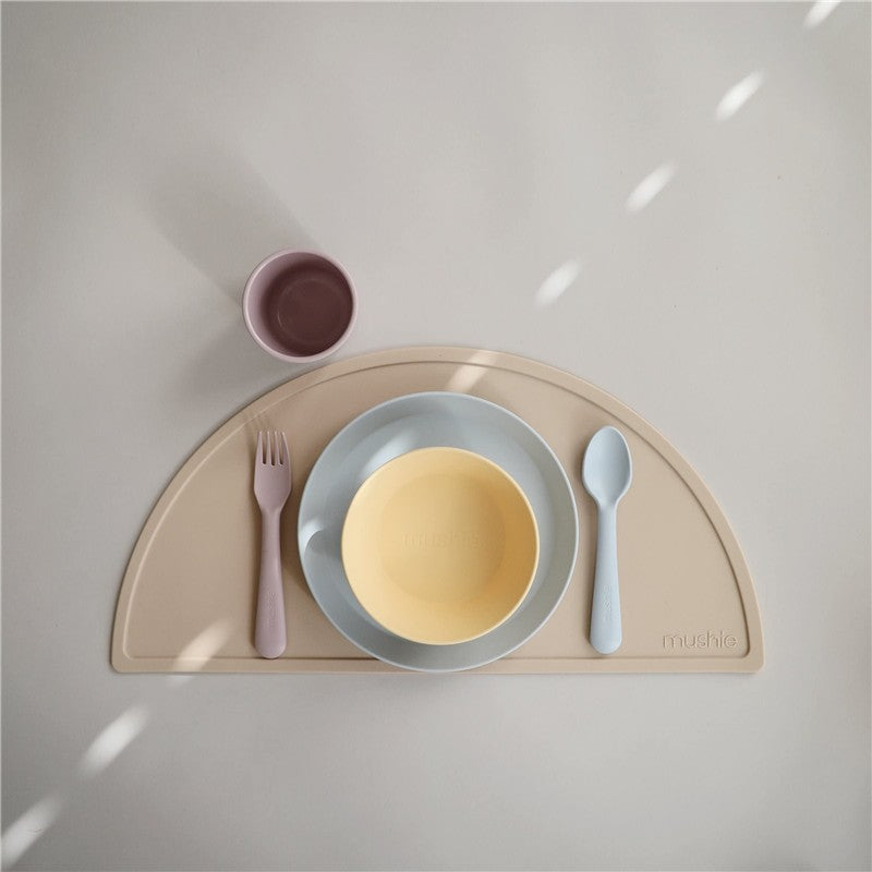 Mushie Silicone Round Plate Dinnerware Set 2 Pack - Powder Blue Image 3
