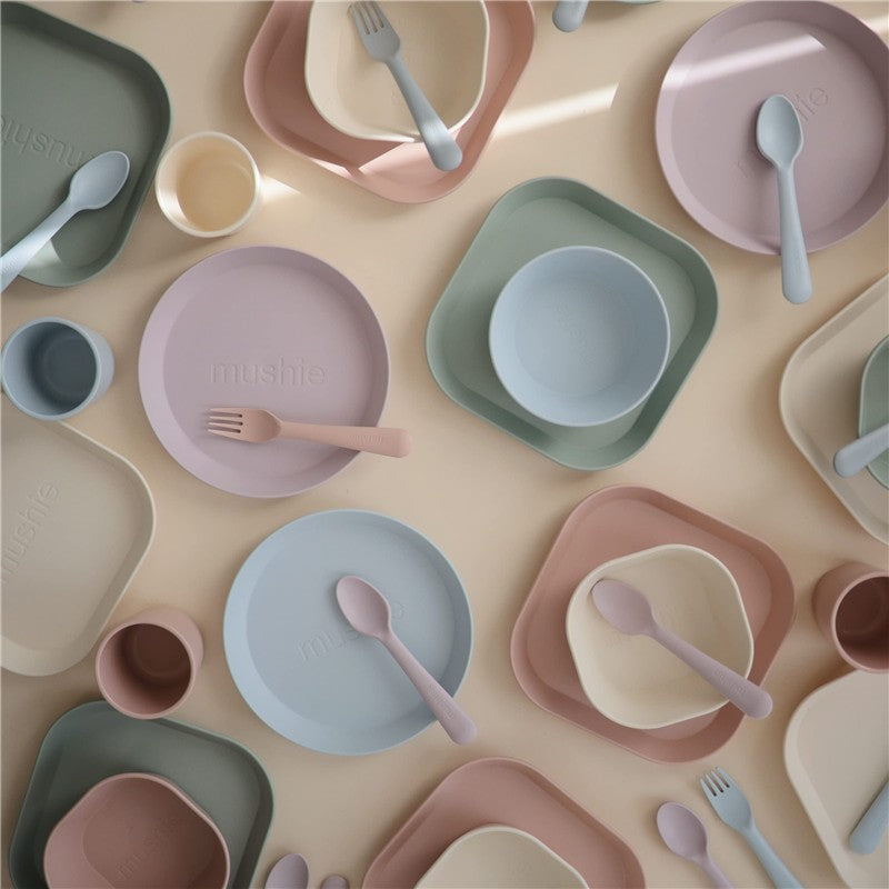 Mushie Silicone Round Plate Dinnerware Set 2 Pack - Powder Blue Image 7