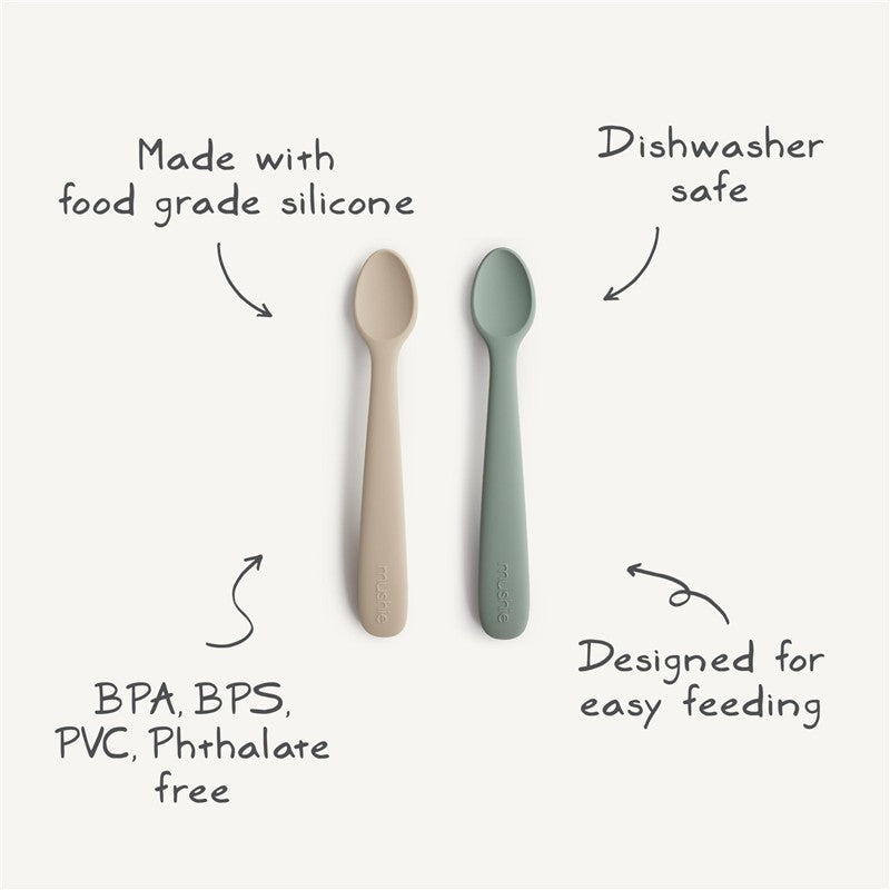Mushie Silicone Feeding Spoons 2 Pack - Cambridge Blue & Shifting Sand Image 2