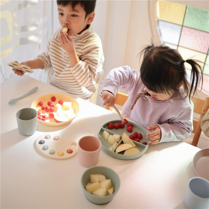 Mushie Silicone Feeding Spoons 2 Pack - Cambridge Blue & Shifting Sand Image 3