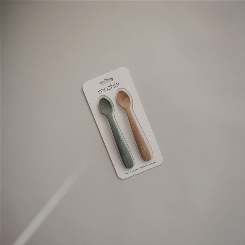 Mushie Silicone Feeding Spoons 2 Pack - Dried Thyme & Natural Image 3