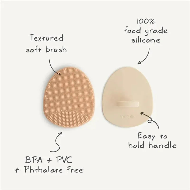 Mushie - Baby Bath Cradle Cap Brush for Dry Skin, Eczema Treatment, 2 Pack, Natural/Cambridge Blue Image 5