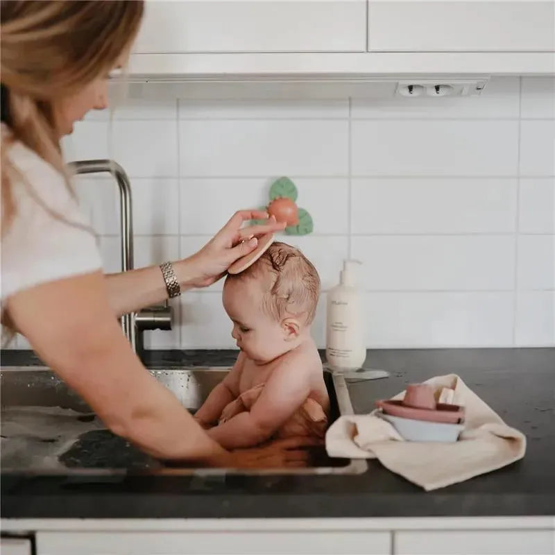 Mushie - Baby Bath Cradle Cap Brush for Dry Skin, Eczema Treatment, 2 Pack, Natural/Cambridge Blue Image 9