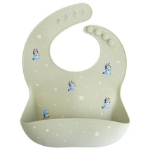 Mushie - Bluey X Mushie Silicone Baby Bib, Bluey Sage Image 1