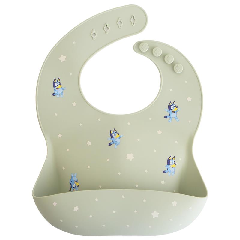 Mushie - Bluey X Mushie Silicone Baby Bib, Bluey Sage Image 1
