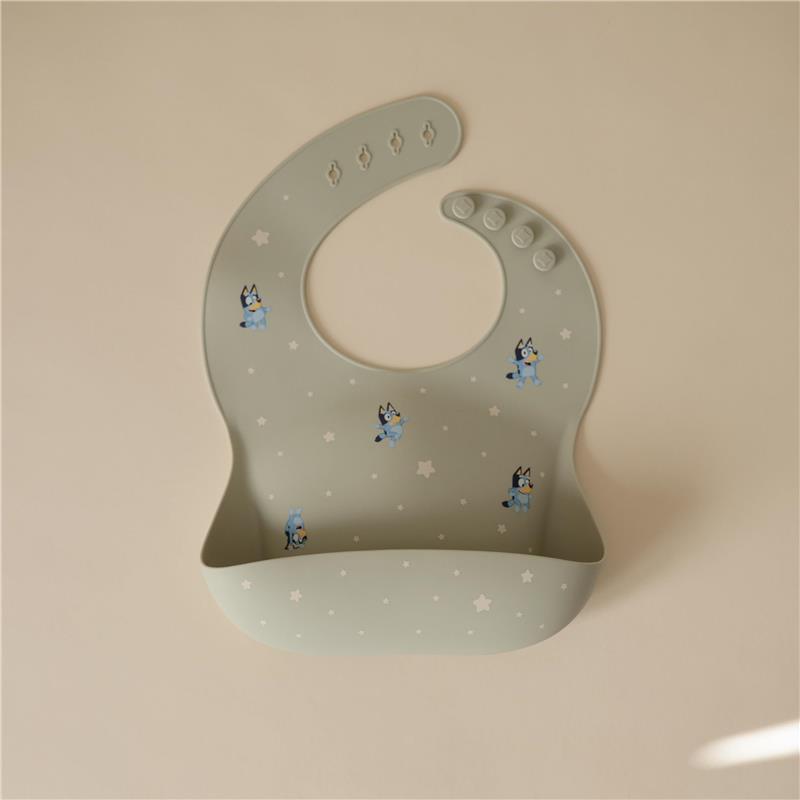Mushie - Bluey X Mushie Silicone Baby Bib, Bluey Sage Image 3