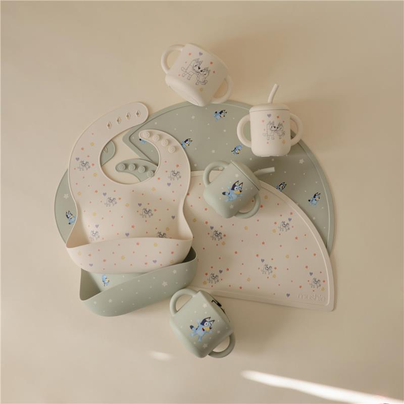 Mushie - Bluey X Mushie Silicone Baby Bib, Bluey Sage Image 5