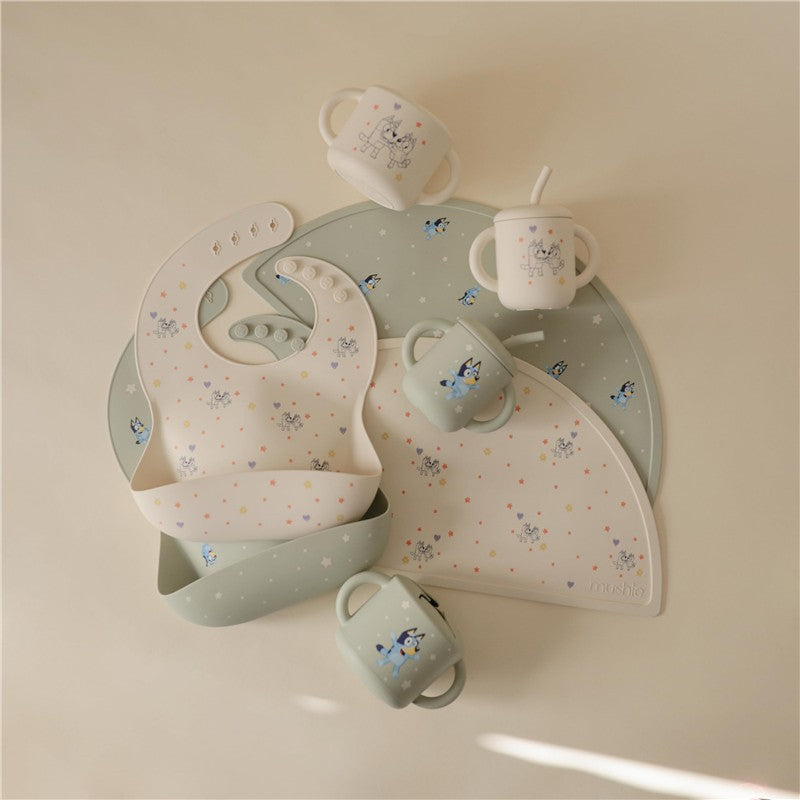 Mushie Silicone Baby Bib - Bluey Sage Image 5