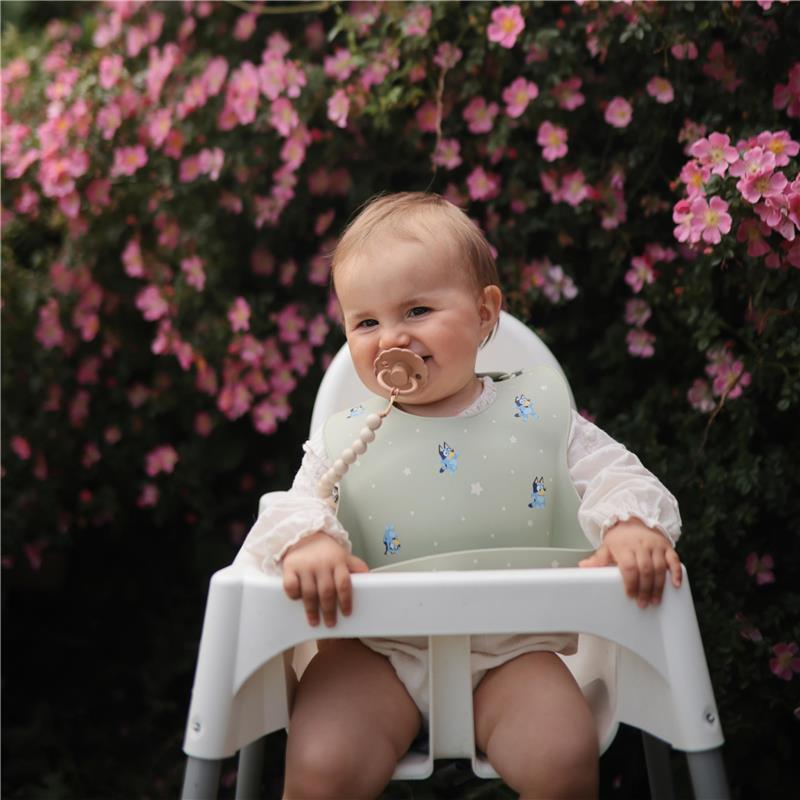 Mushie - Bluey X Mushie Silicone Baby Bib, Bluey Sage Image 6