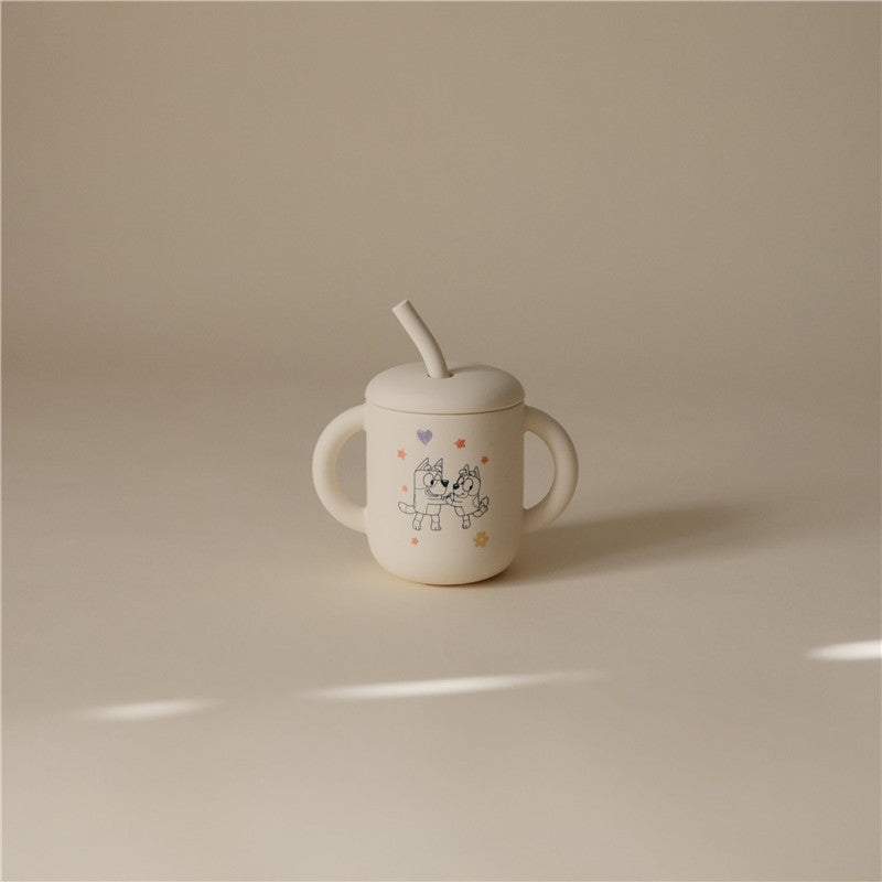 Mushie Silicone Training Cup + Straw - Bluey Ivory Image 3