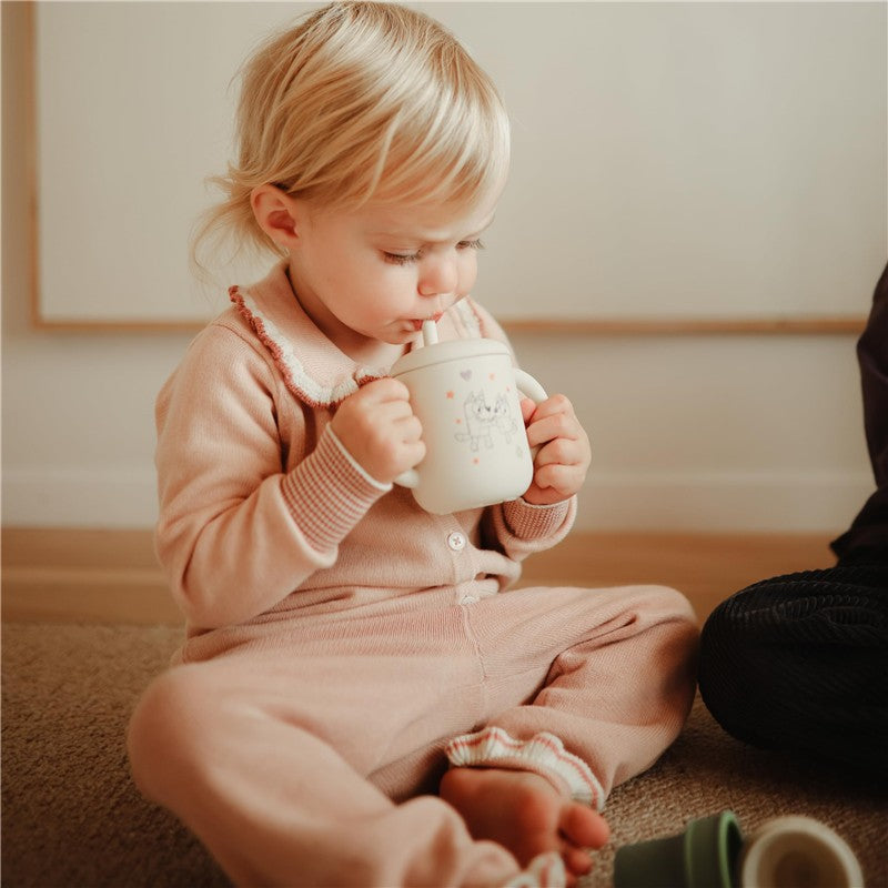 Mushie Silicone Training Cup + Straw - Bluey Ivory Image 6