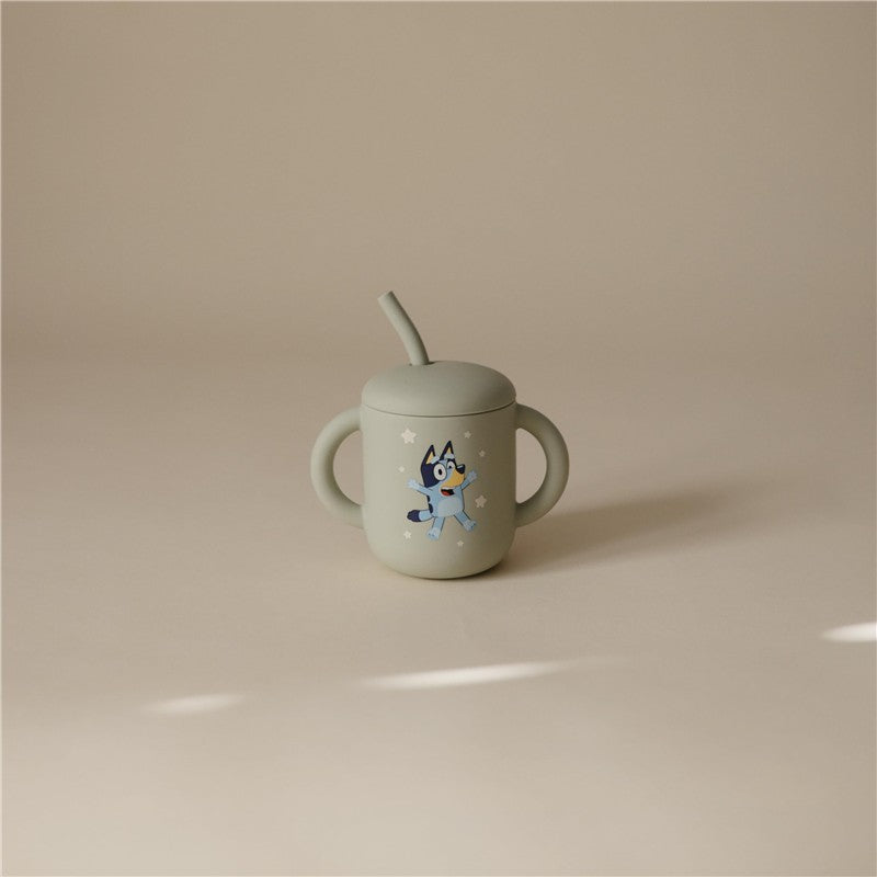 Mushie Silicone Training Cup + Straw - Bluey Sage Image 3