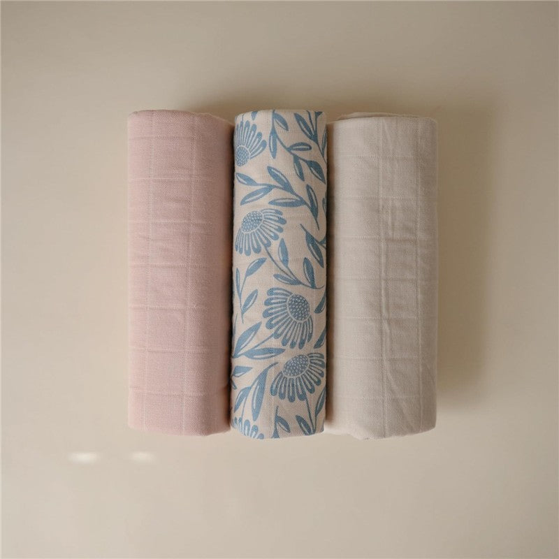 Mushie Changing Pad Liners - 3 Pack - Blue Flowers Combo Image 2