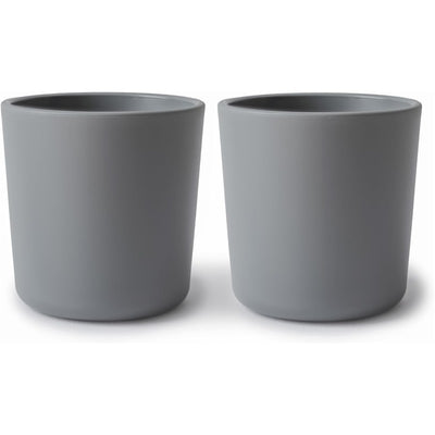 Mushie Silicone Dinnerware Cup Set in Smoke, featuring two matching gray cups with a smooth finish.