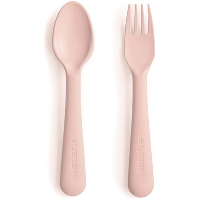 Mushie Silicone Dinnerware Fork & Spoon Set - Blush Image 1