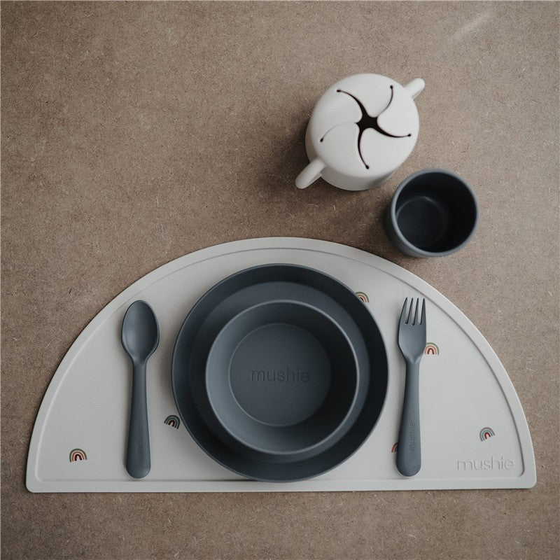 Mushie Silicone Dinnerware Fork & Spoon Set - Smoke Image 2