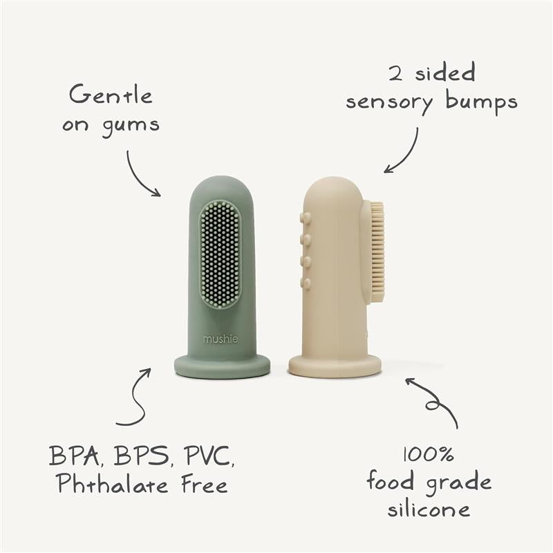 Mushie Baby Finger Toothbrush, Powder Blue/Daffodil Image 2