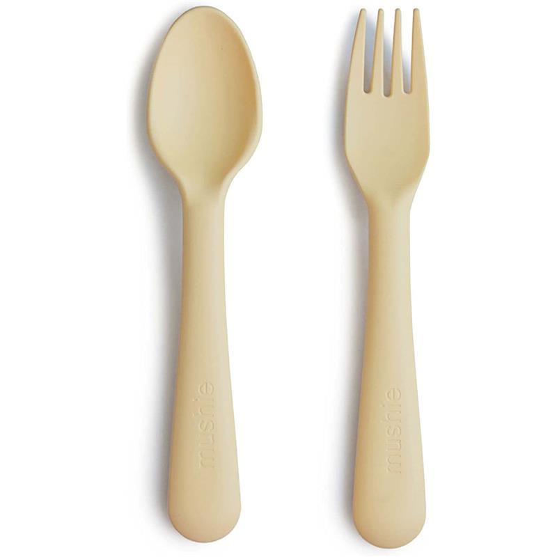 Mushie - Flatware Fork & Spoon Set For Kids, Pale Daffodi Image 1