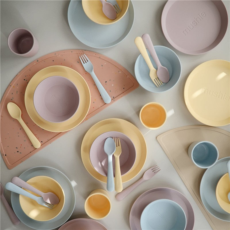 Mushie Silicone Dinnerware Fork & Spoon Set - Pale Daffodil Image 5