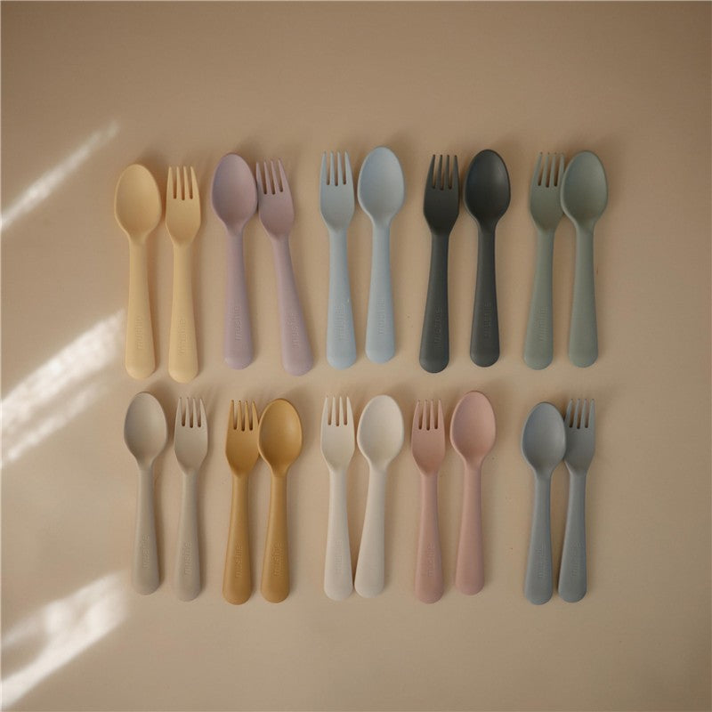 Mushie Silicone Dinnerware Fork & Spoon Set - Pale Daffodil Image 6