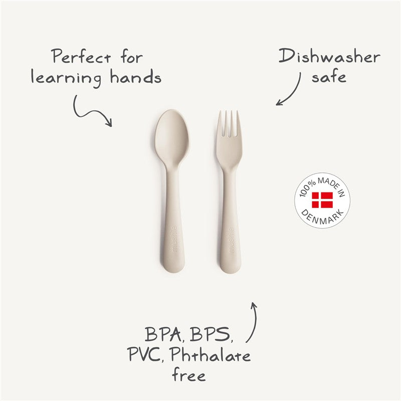 Mushie Silicone Dinnerware Fork & Spoon Set - Pale Daffodil Image 7
