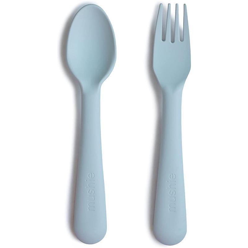 Mushie - Flatware Fork & Spoon Set For Kids, Powder Blue Image 1