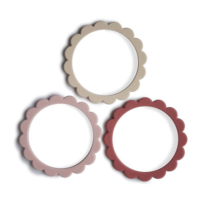 Mushie Flower Teething Bracelet 3-Pack - Rose/Blush/Shifting Sand Image 1