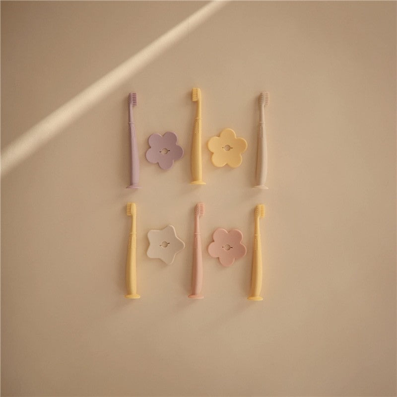 Mushie Silicone Flower Training Toothbrush - Blush Image 3