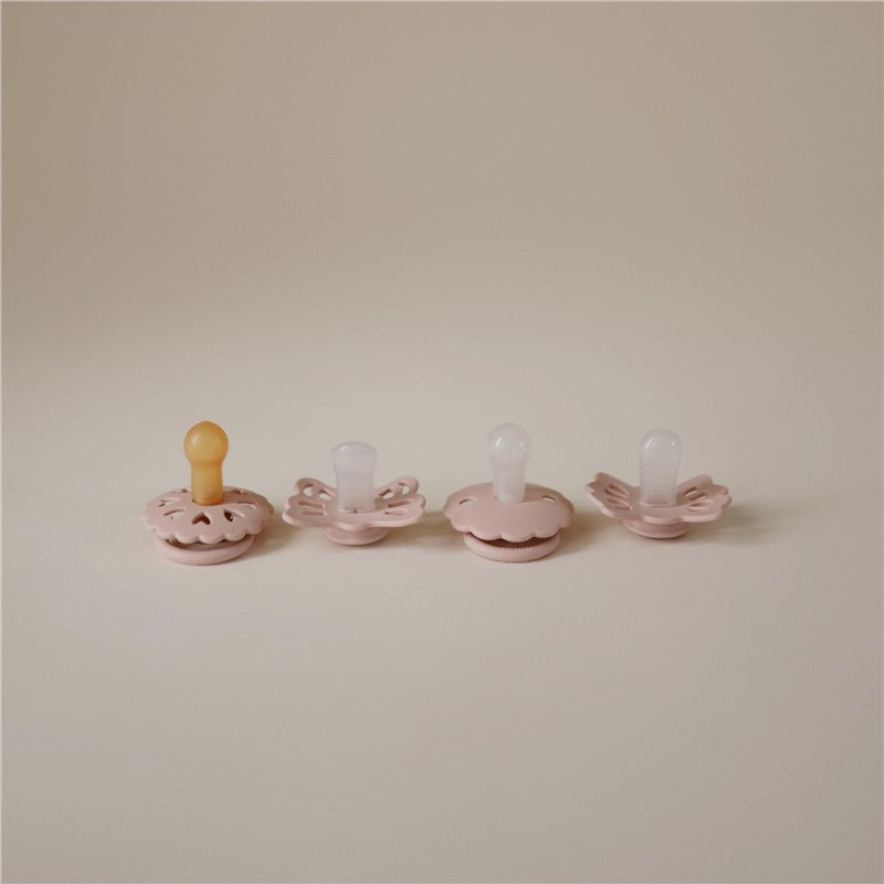 Mushie FRIGG Baby's First Pacifier Set 0-6 Months - Floral Heart Blush 4-Pack Image 3
