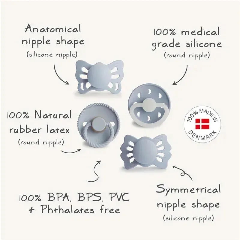 Mushie - Frigg Baby's First Pacifier Set, Moonlight Sailing 4-Pack, BPA-Free, 0 to 6 Months, Powder Blue Image 3