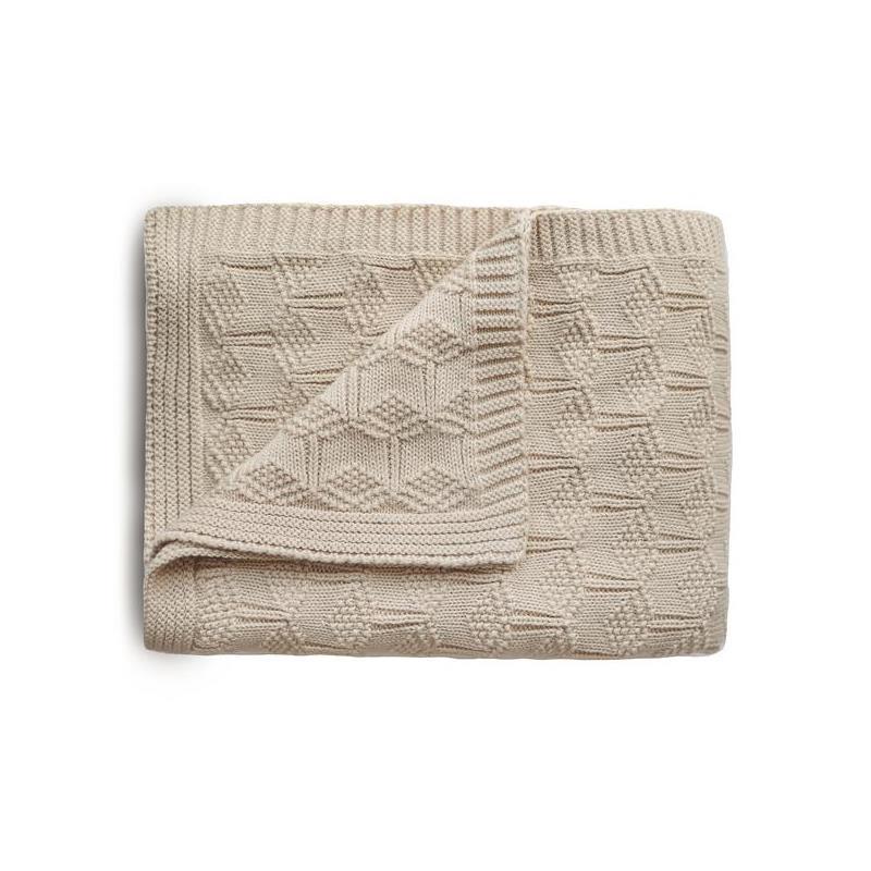 Mushie - Knitted Honeycomb Baby Blanket - Beige Image 1