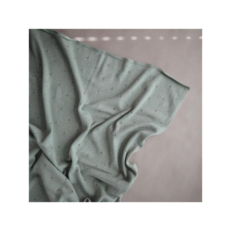 Mushie - Knitted Pointelle Baby Blanket - Sage Melange Image 4
