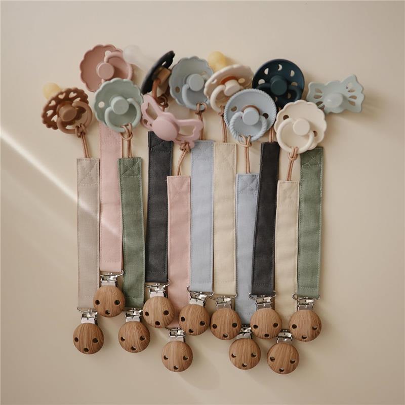 Mushie - Linen Baby Pacifier Clip Holder, Soft Fabric Strap, 2-Pack, Blush/Cream Image 7