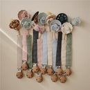 Mushie - Linen Baby Pacifier Clip Holder, Soft Fabric Strap, 2-Pack, Blush/Cream Image 7
