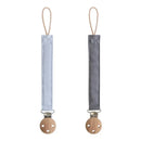 Mushie - Linen Baby Pacifier Clip Holder, Soft Fabric Strap, 2-Pack, Powder BlueDeep Sea Image 1