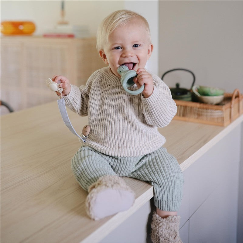 Mushie Linen Pacifier Clip 2-Pack - Powder Blue/Deep Sea Image 6