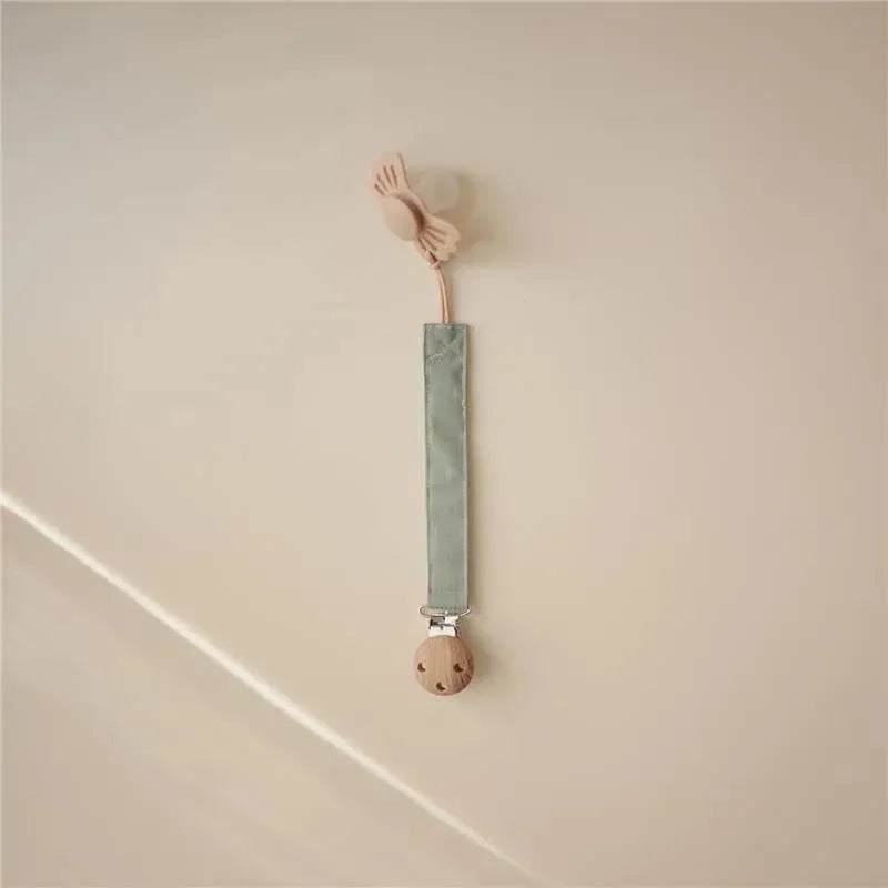 Mushie - Linen Pacifier Clip 2 Pack, Olive/Shifting Sand Image 3