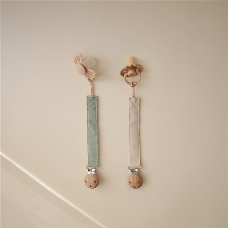 Mushie Linen Pacifier Clip 2-Pack - Olive/Shifting Sand Image 8